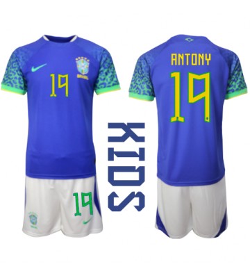 Brazil Antony #19 Replica Away Stadium Kit for Kids World Cup 2022 Short Sleeve (+ pants)
